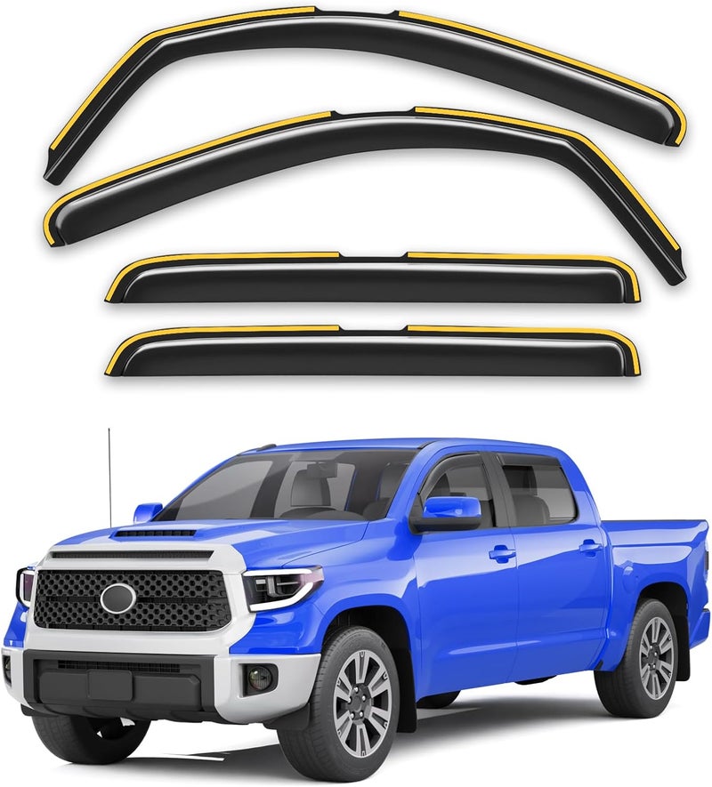 Breejoy in-Channel Rain Guards Fit for Trucks Toyota Tundra 2007-2021 CrewMax, Extra Durable Window Rain Guards Visors Vent Visors Window Deflector Vent Shades Car Accessories -4 pcs - Image 1
